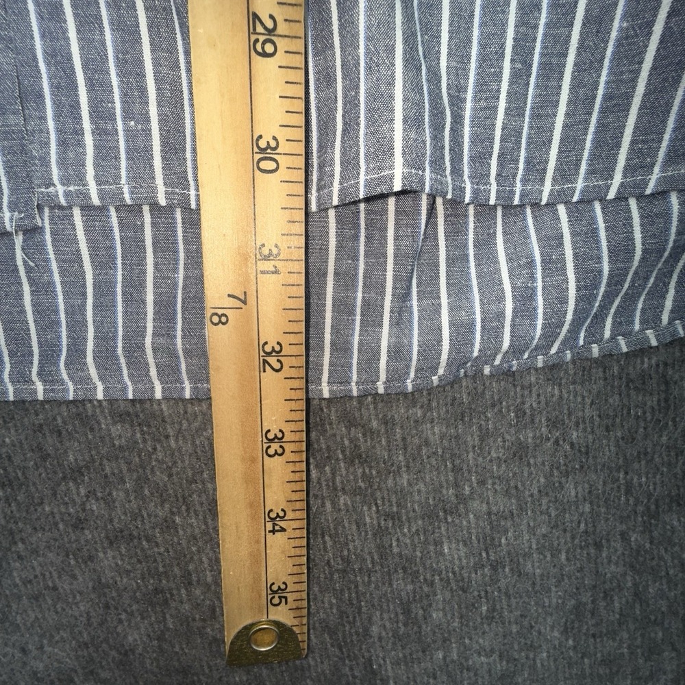 Hugo Boss Mens Long Sleeve Dress Shirt Band Collar Linen blend large Stripe - Picture 4 of 7